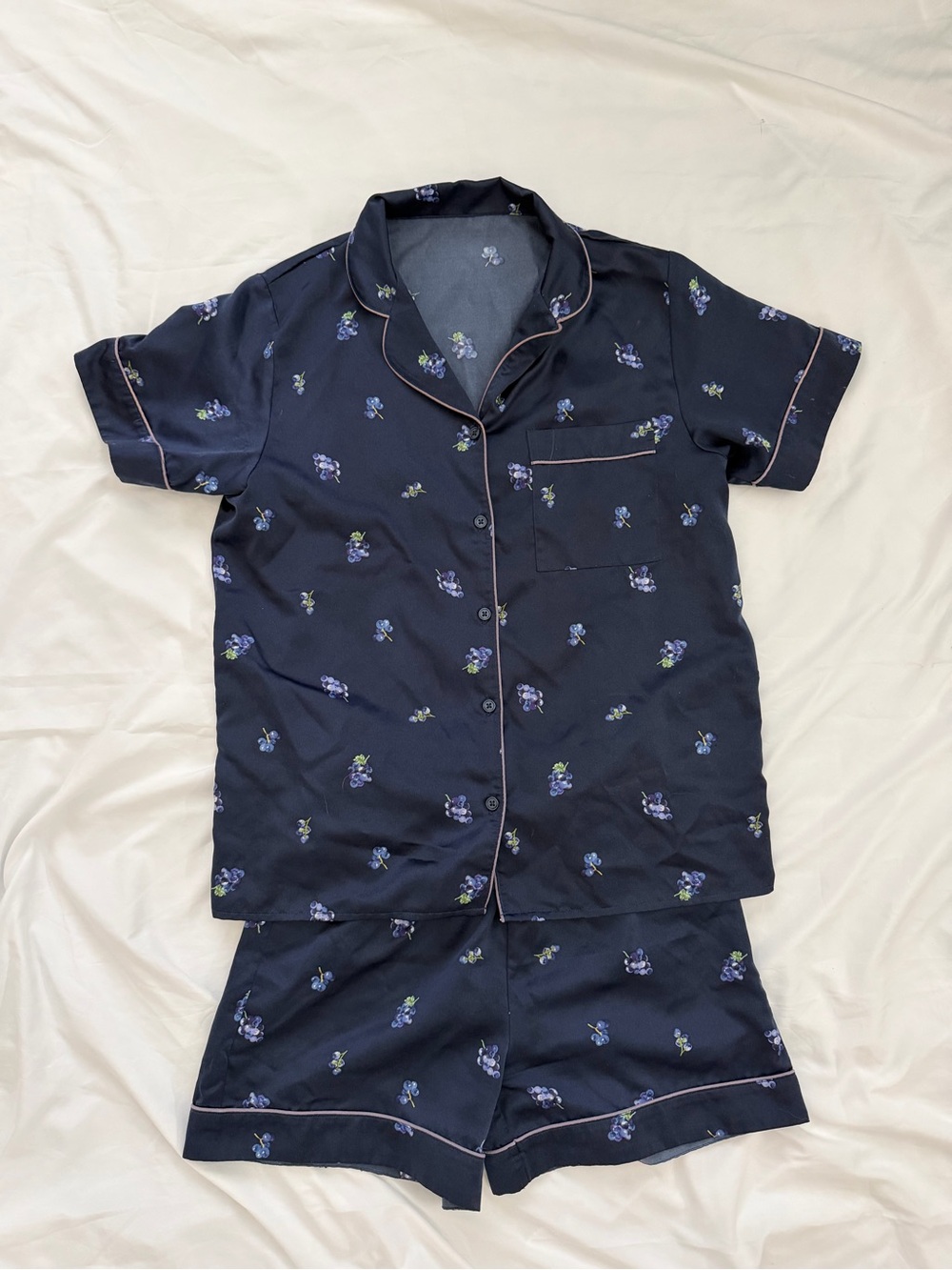 Uniqlo Navy Floral Short Pajama Set - Women's Short Sleeve Button-Up